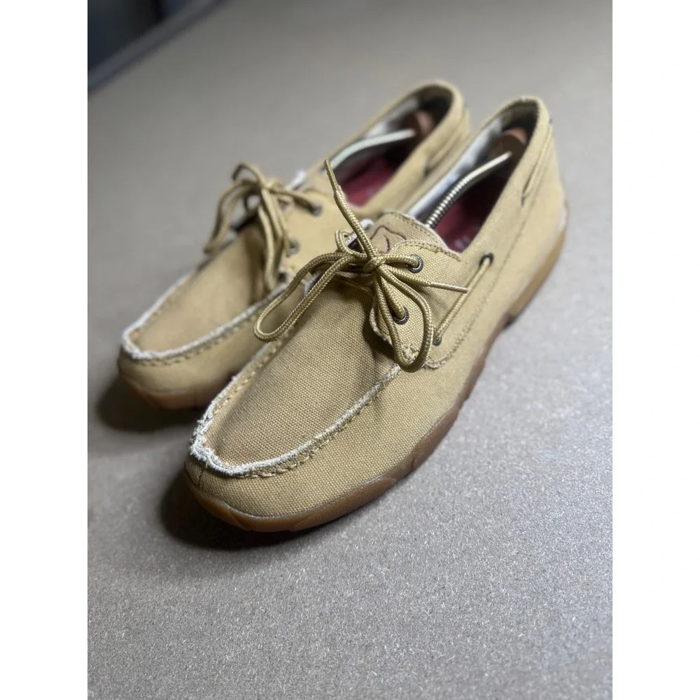 Twisted X Mens Tan Canvas Driving‎ Loafers Boat Shoes MDM0053 Tan 10.5 M